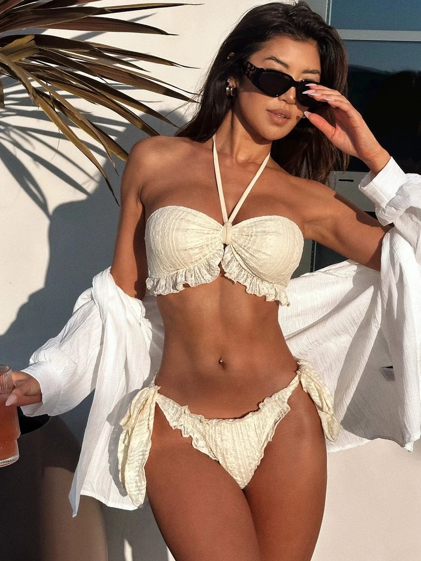 DEKA Brazilian High Waist Ruffled Bandeau Bikini Set Women Strapless Pleated Ruched Swimsuit Bathing Suits Woman Swimwear