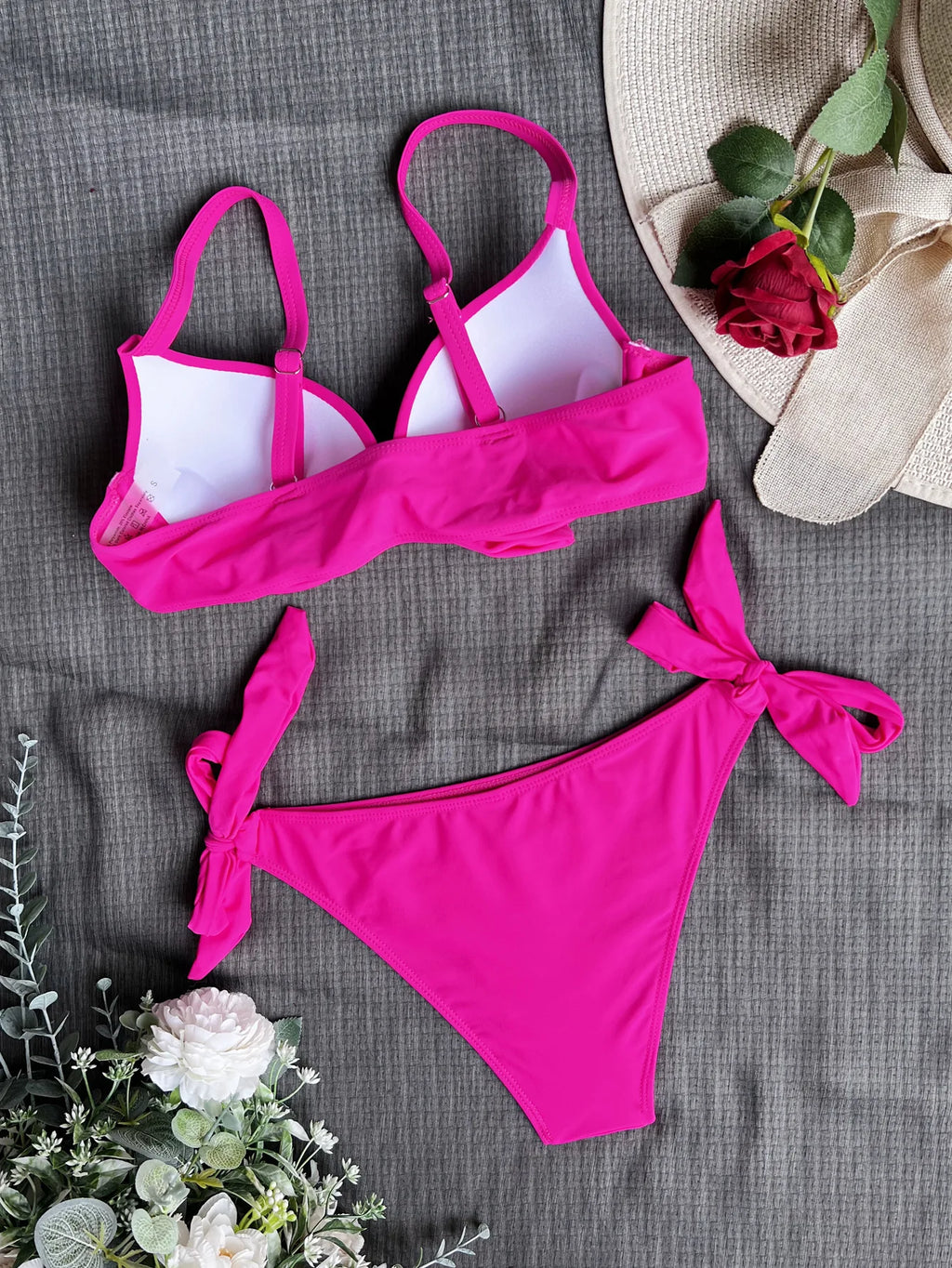 DEKA Sexy Solid Push Up Bikini Set Front Bow Knot Swimsuit Women Sexy Halter Two Piece Beachwear Bathing Suit Swimwear Biquini
