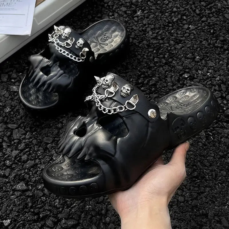 New Personalized Skull Design Men Slippers 2024 Summer Outdoor Fun Slides Thick Bottom of Beach Non-slip Leisure Women Sandals