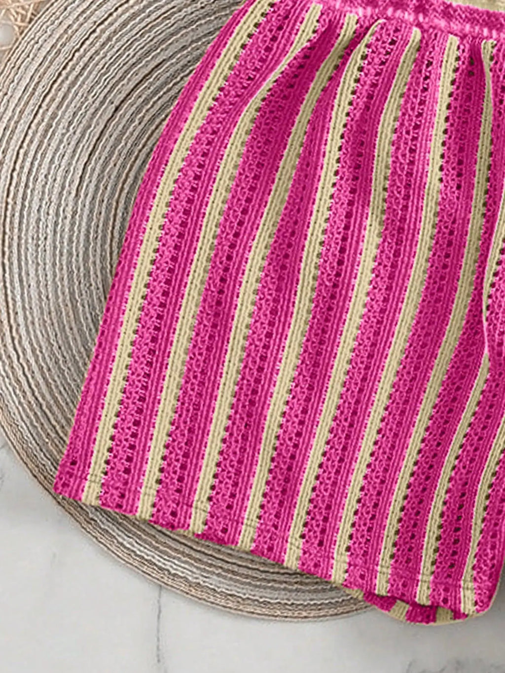 3PCS With Shorts Stripe Halter Fishnet Bikini Women Swimwear Female Swimsuit Three-pieces Bikini Set Bathing Suit Swim Beachwear