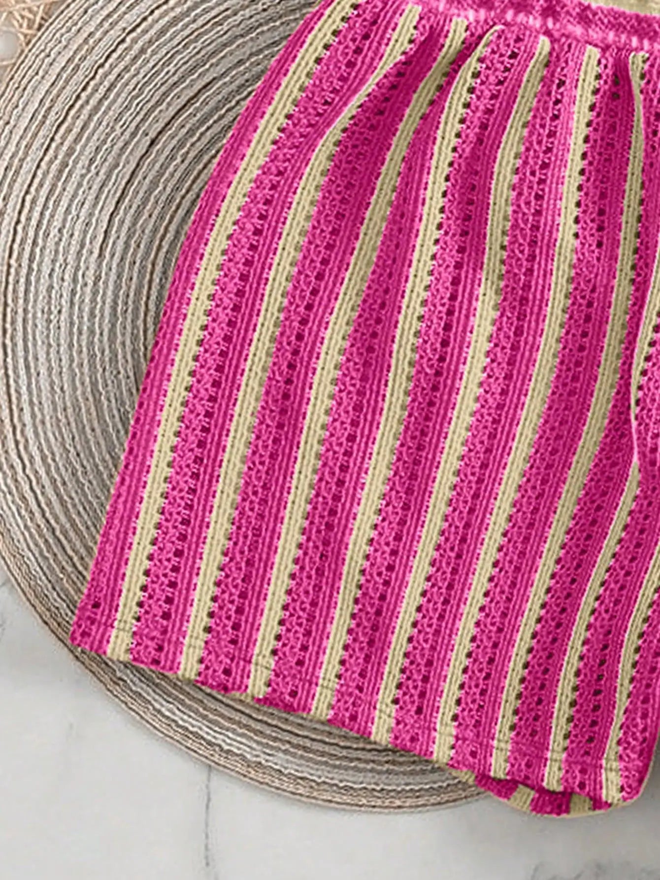 3PCS With Shorts Stripe Halter Fishnet Bikini Women Swimwear Female Swimsuit Three-pieces Bikini Set Bathing Suit Swim Beachwear