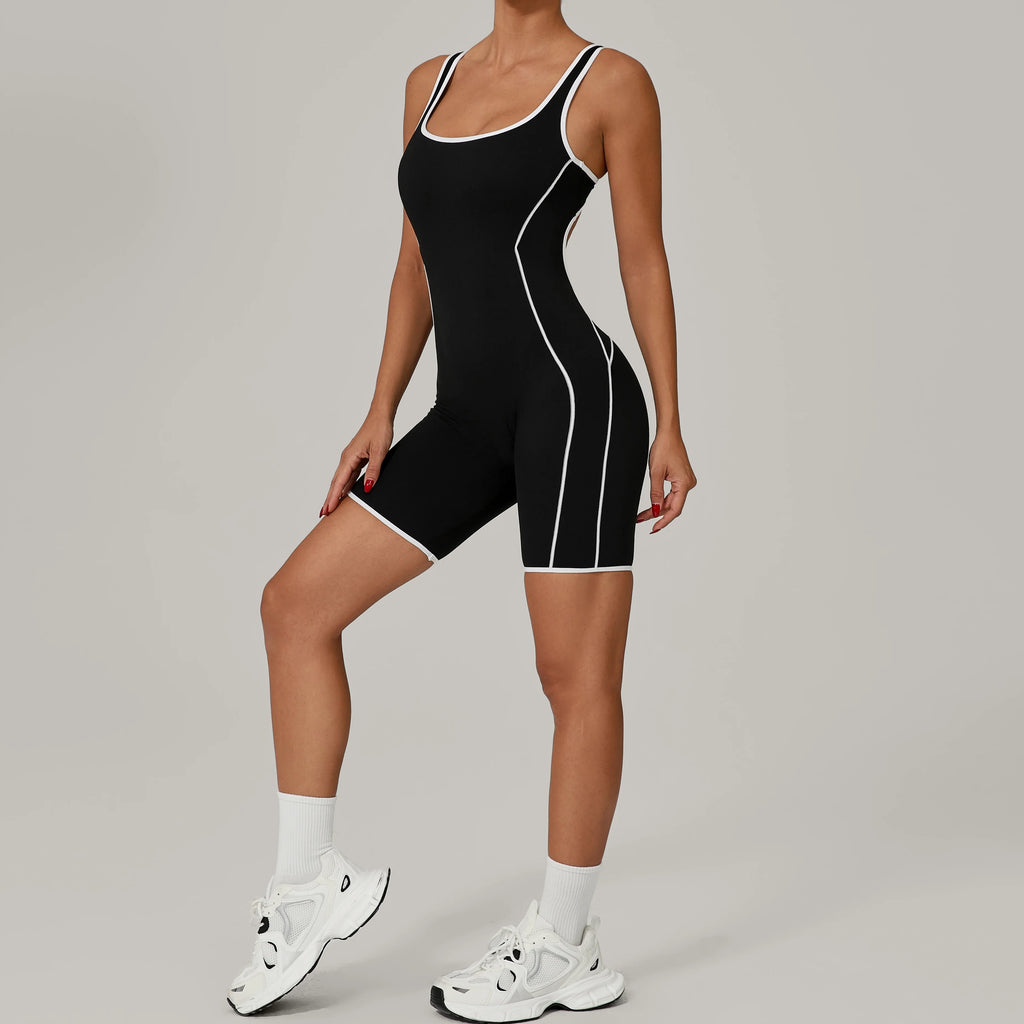 Summer New Gym Romper Padded Outdoor Sports Jumpsuit Hollow Open Back Yoga Suit Dance Sports Bodysuit Hip Lift Workout Yoga Sets