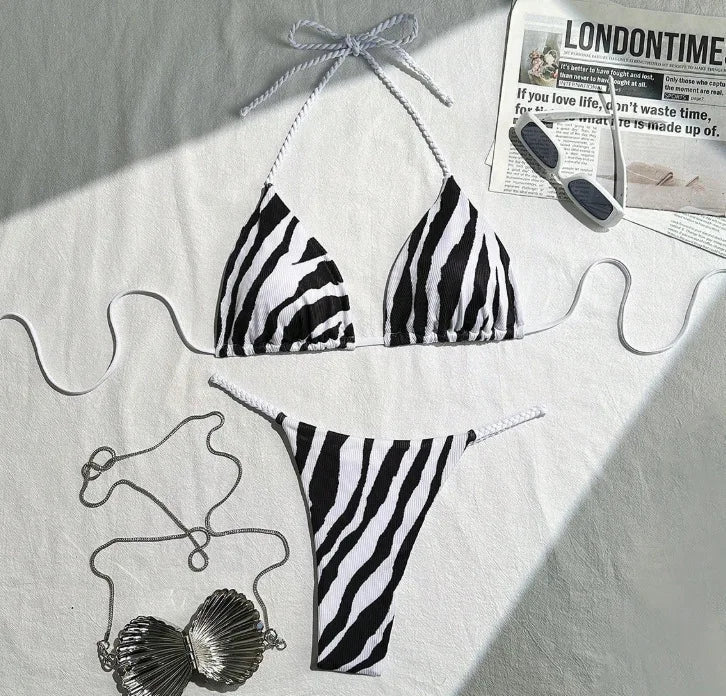 zebra striped micro bikinis sets two pieces halter patchwork swimsuit Brazilian summer bathing suit swimwear swimming suit