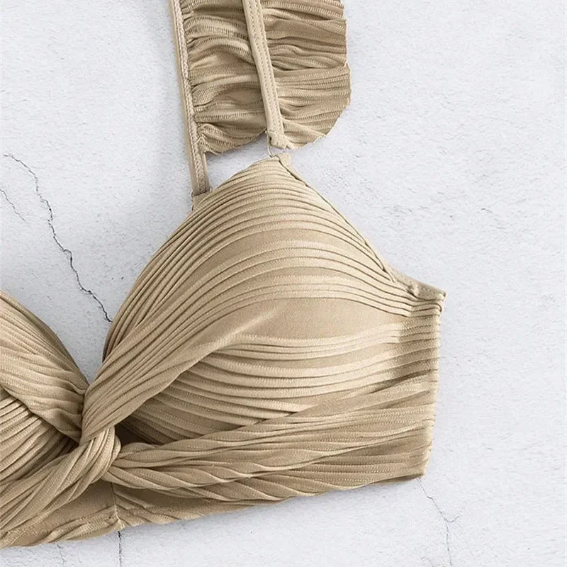 Wrinkled Ruffle Frilled Bra Cup Bikinis 2026 Female Swimsuit Women Swimwear Two Pieces Bikini Set Push Up Beachwear Bathing Suit