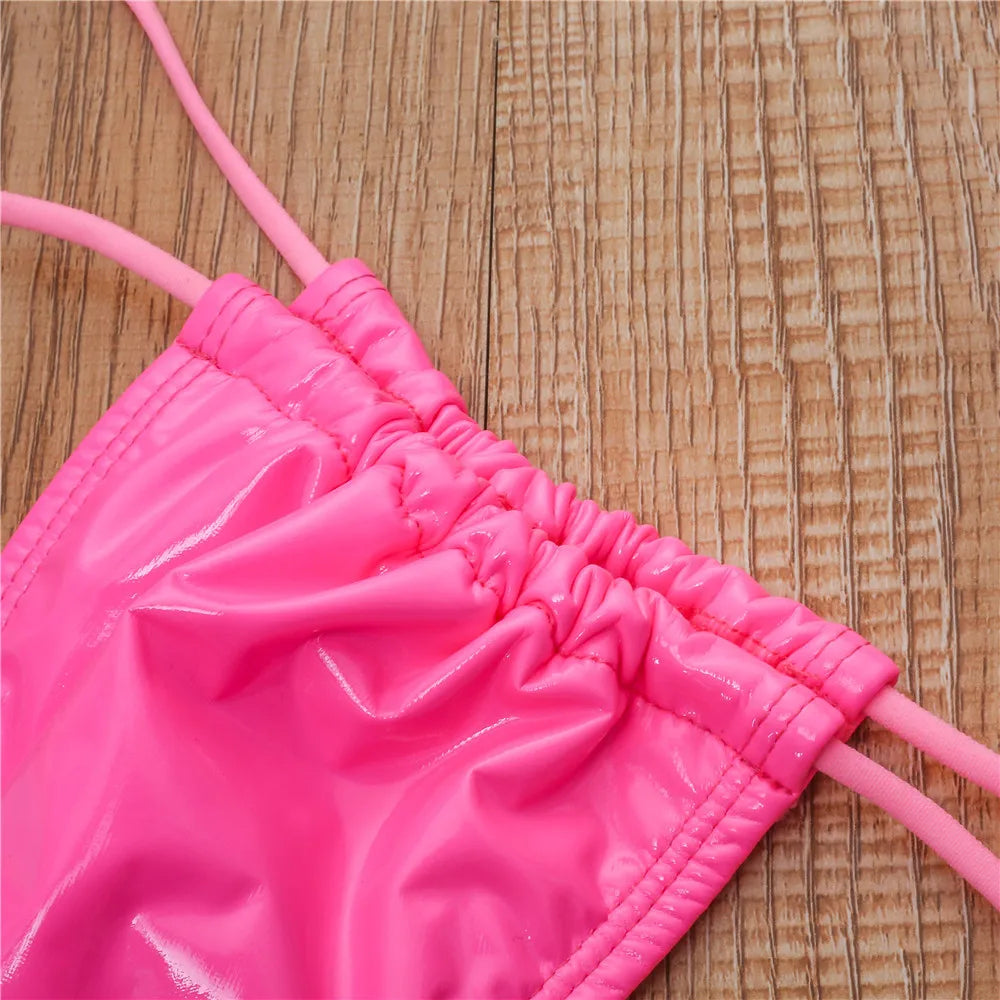 DEKA Shiny PU Mini Micro Bikini 2025 Women Swimsuit Female Brazilian Swimwear Two Pieces Bikini Set High Cut Bathing Suit Swim