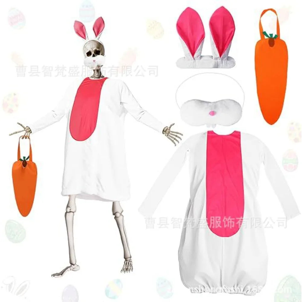 Easter Bunny Costume Women Rabbit Cosplay Outfit Skeleton Bunny Dress Halloween Party Stage Performance Dance Show Costume