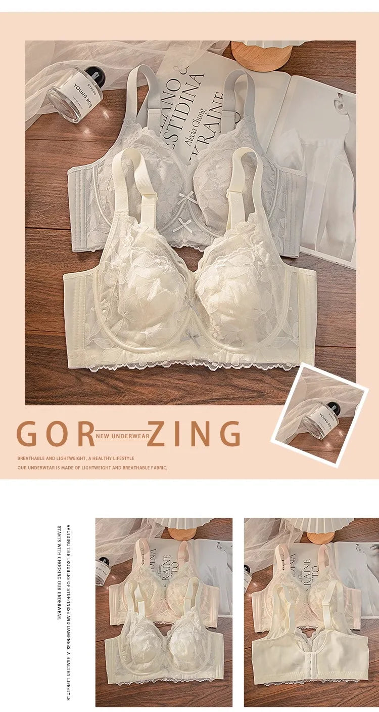 Plus Size Wireless Bra Women Summer Thin Minimizer Large Bust Support Side Coverage Anti Sagging Adjustable Straps Comfort White