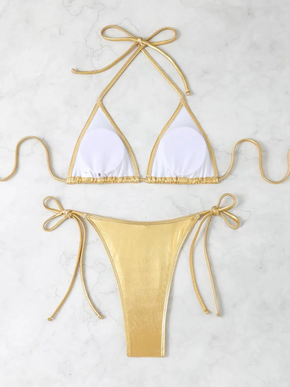 Sexy Shiny Silver Bikini Set Women Push Up Micro Swimsuit 2025 Brazilian Beach Bathing Suit Tie Side Thong Swimwear Biquini