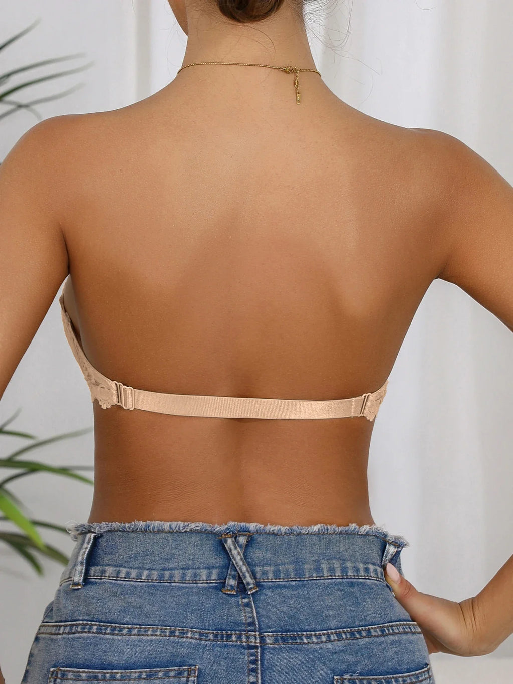 Lace Strapless Bra Double Front Closure Push Up Bralette for Women Invisible Anti-Slip High support Women's underwear