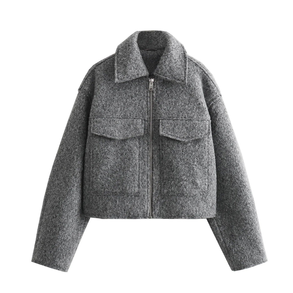 Foridol Autumn Winter Thick Burgundy Coat Jacket Women Zip Closure Turn Down Collar Short Jacket Veste Casual Angola Red Coat