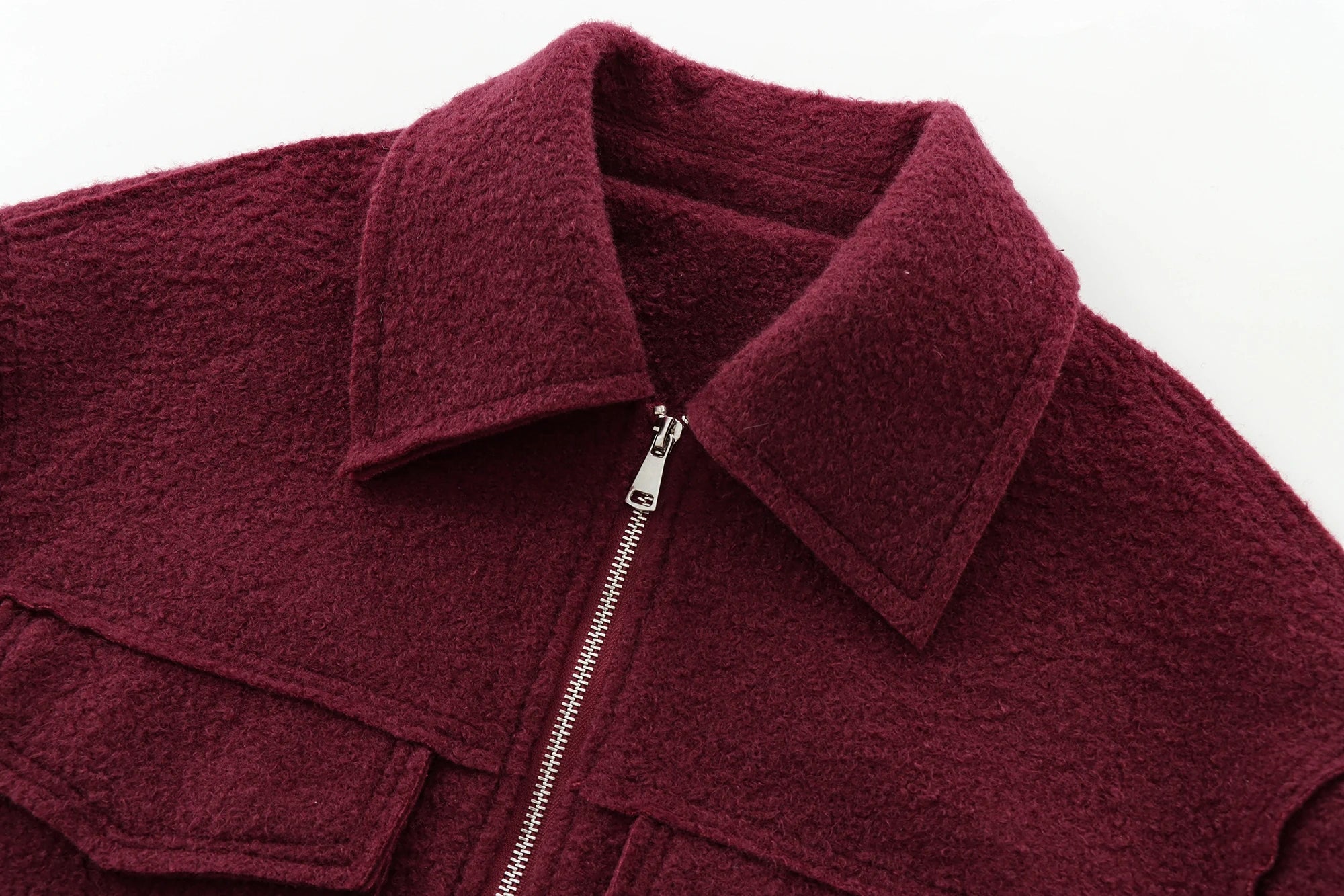 Foridol Autumn Winter Thick Burgundy Coat Jacket Women Zip Closure Turn Down Collar Short Jacket Veste Casual Angola Red Coat
