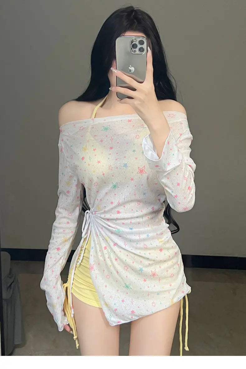 New Swimsuit for Women, Split Long Sleeved Sun Protection, Fresh and Sweet, Pure Desire, Beach Three Piece Swimsuit Set