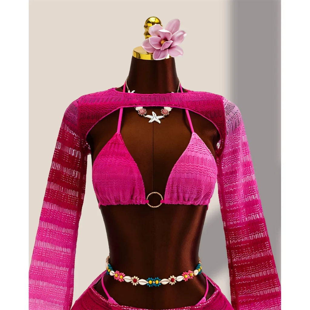 4PCS With Cover Up Skirt Gradient Bikini Women Swimwear Female Swimsuit Four-pieces Bikini set Bather Bathing Suit Swim V8303