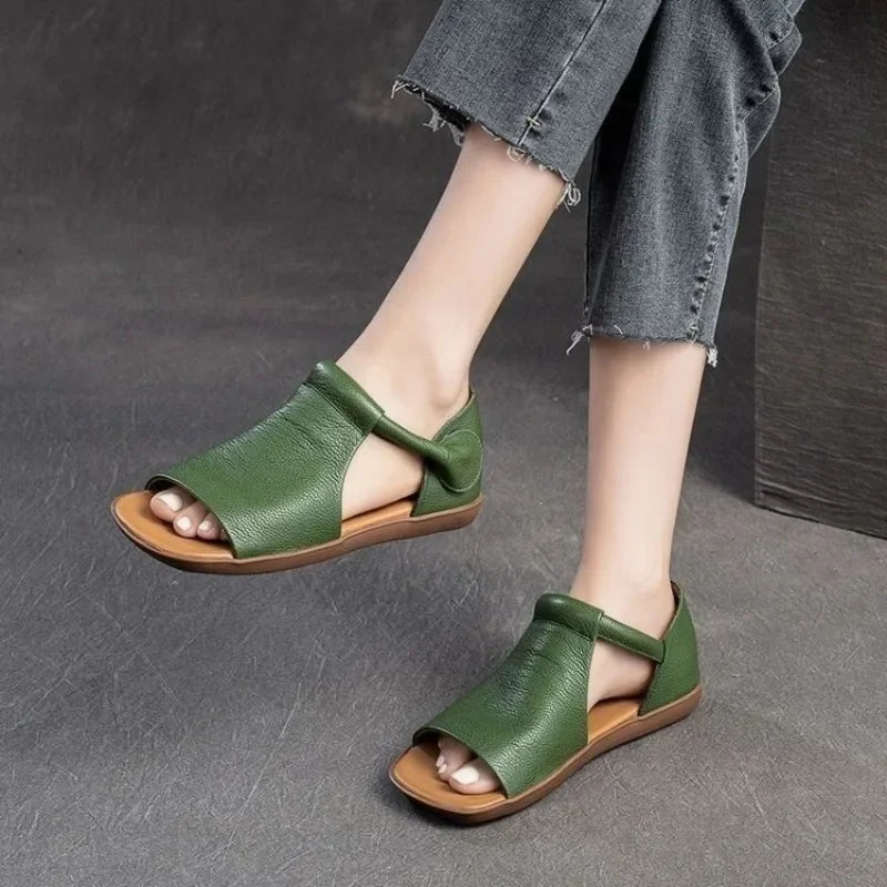 2026 Women's Summer Solid Color Retro Outdoor Casual Comfortable Flat Sandals  Beach Sandal
