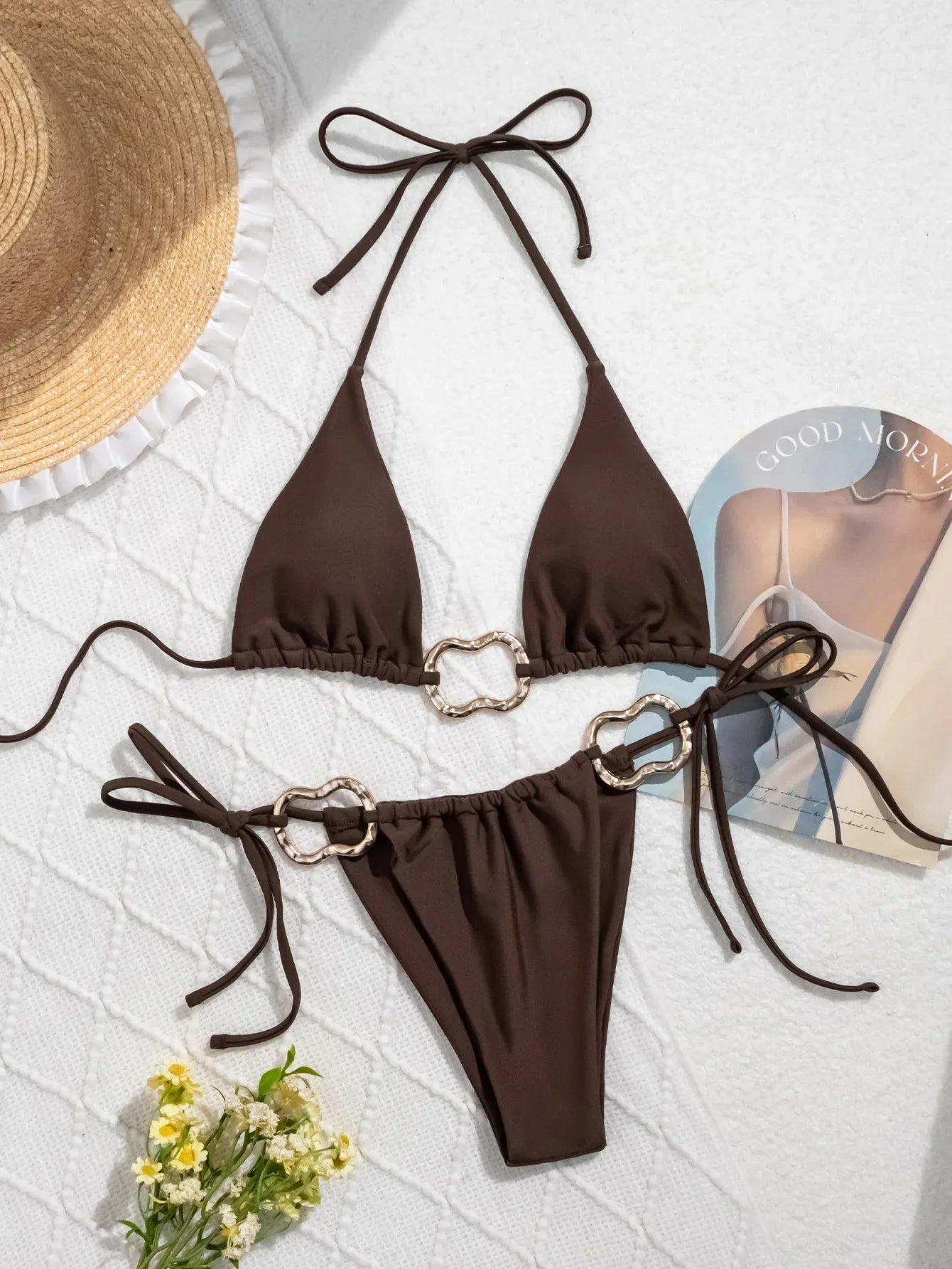 DEKA Brazilian Metal Bikini Set High Cut Swimwear Women Thong Swimsuit Bathing Suit Female Summer Beach Wear Biquini