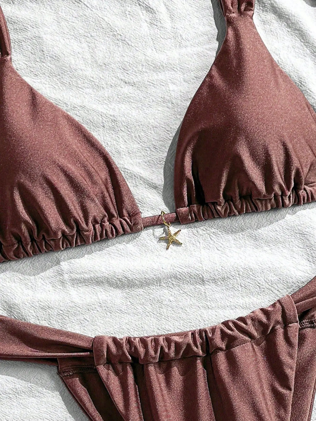 Sexy Starfish Ornament Bikini Set 2026 Women Sky Blue Pleate Push Up Bra Pleate Thong Swimwear Beach Bathing Suit Micro Swimsuit