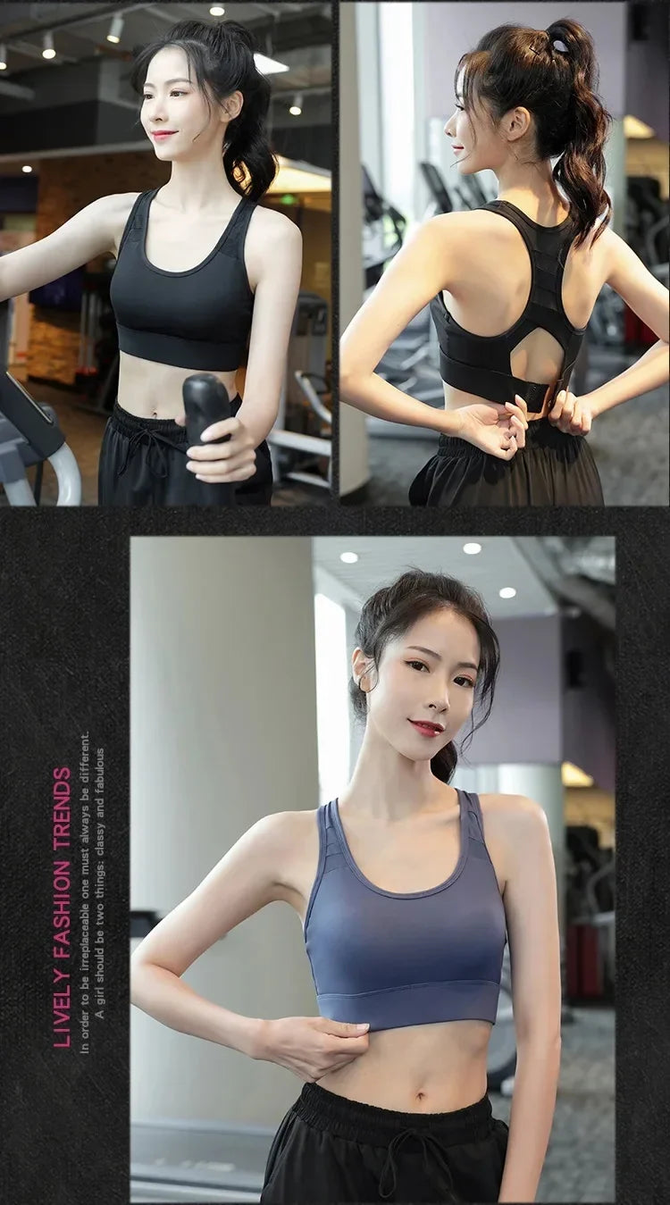Sports bra, shockproof, high-strength, running, fitness, yoga bra, sports fixed one-piece cup, beautiful back bra