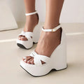 Summer New Pattern Fashion Fish Beak High-heeled Women's Sandals Buckle Hollowed Out Ventilation Rome Women Sandals High 14cm