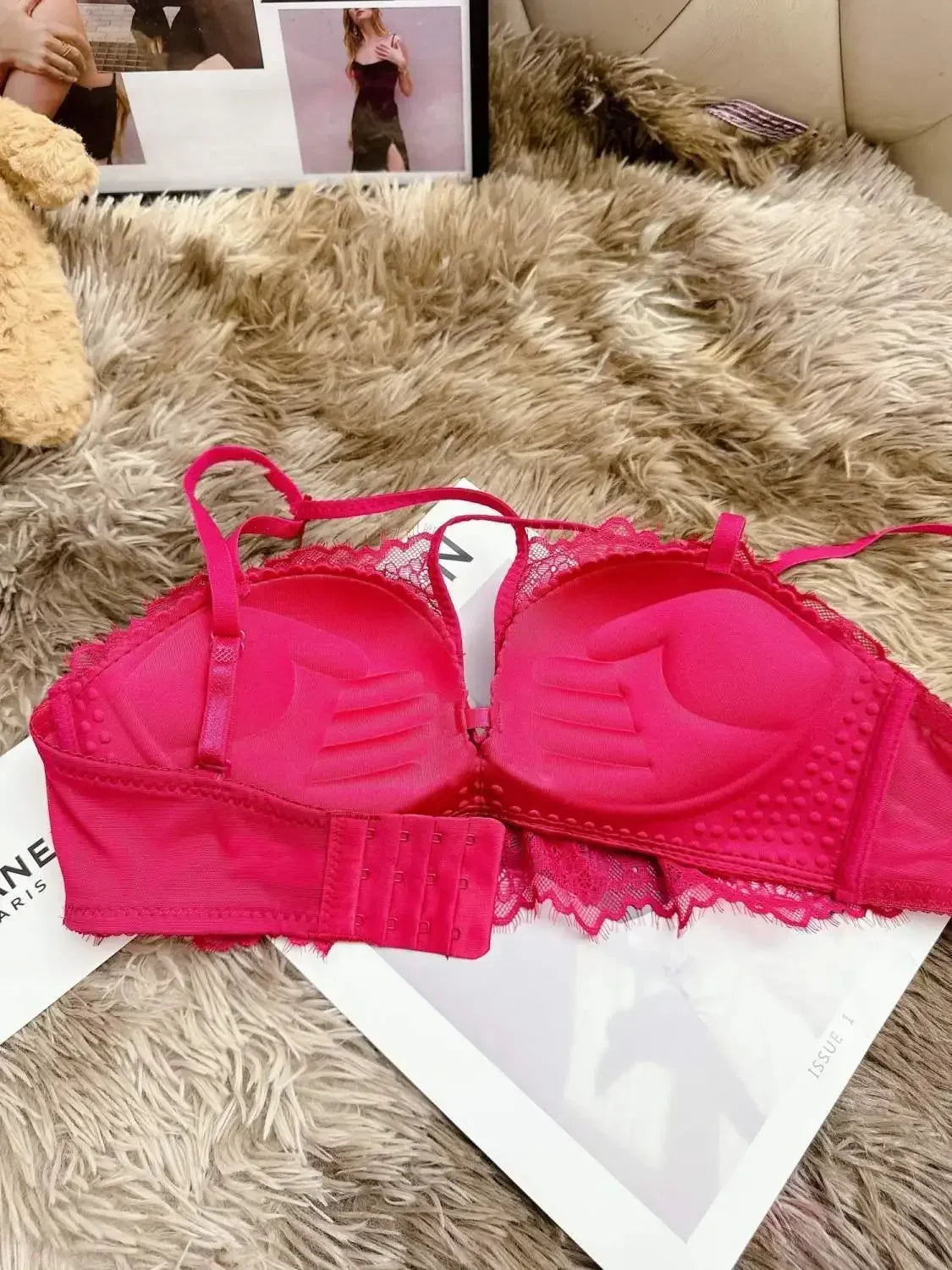 MOYISU Push Up Bra for Small Bust - French Chic Lace Bralette Set, Wireless Comfort Support Anti-Sag Underwear for Petite Women