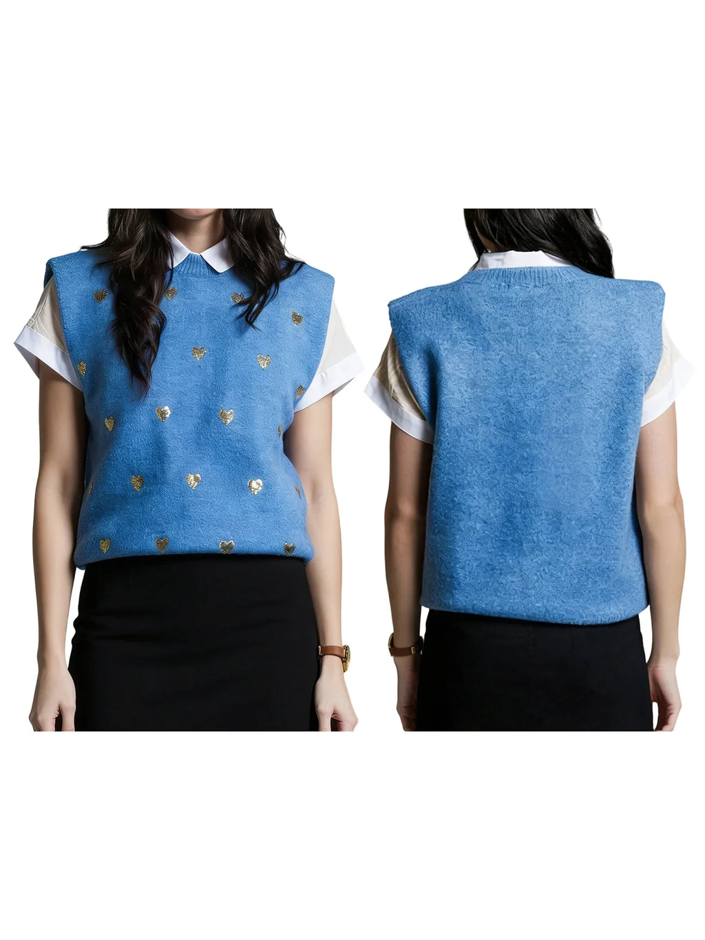 Women Sleeveless Crew Neck Heart Loose Tank Top Fashion Sweater Spring Summer Knit Vest Streetwear