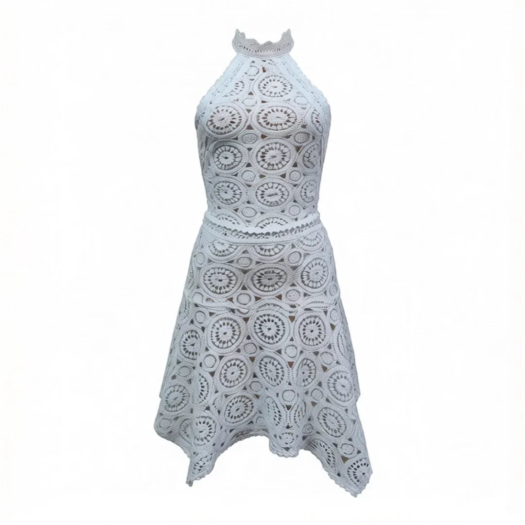 New Hollow Out Crochet Knitted 2 Pieces Suits Tunic Beach Cover Up Cover-ups Beach Dress Beach Wear Beachwear Female Women V8391