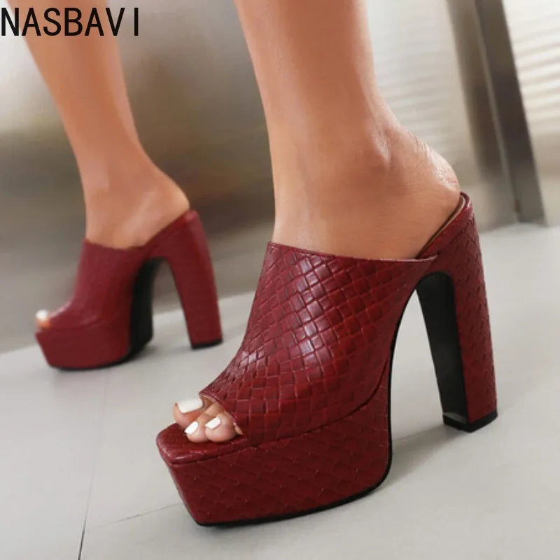 NASBAVI Summer New Styles Fashion High-heeled Waterproof Women's Slippers Outside Open Toe Party Women's Shoes High 13.5cm