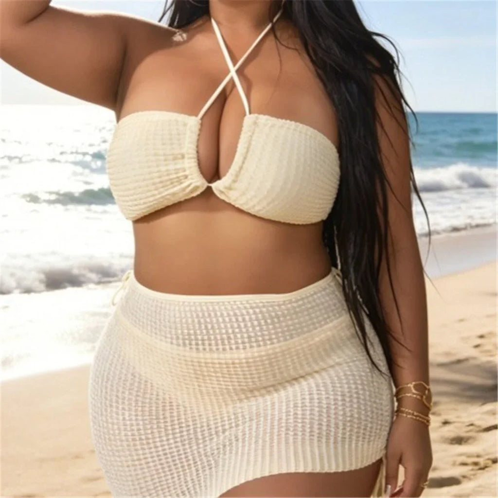 0XL - 4XL 3PCS Bikini Plus Size Large Size Swimwear Women Swimsuit Female Three-pieces Bikini set Bather Bathing Suit Swim V8191