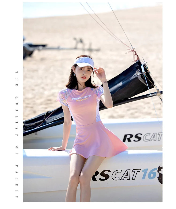 Swimsuit for Women in Summer, Conservative and Slimming, One-piece Skirt Style Swimsuit New Year's Hot Spring Plus Size Swimsuit