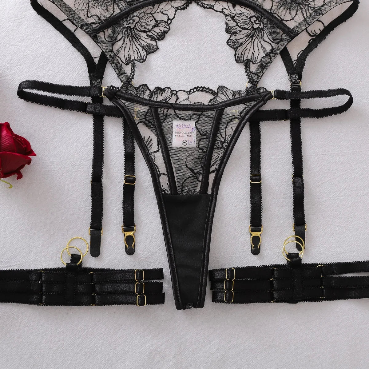 Toucheart Erotic Lingerie French Floral Embroidery See-through Mesh Push-up Underwire Sexy Body-shaping Thin Underwear Split Set