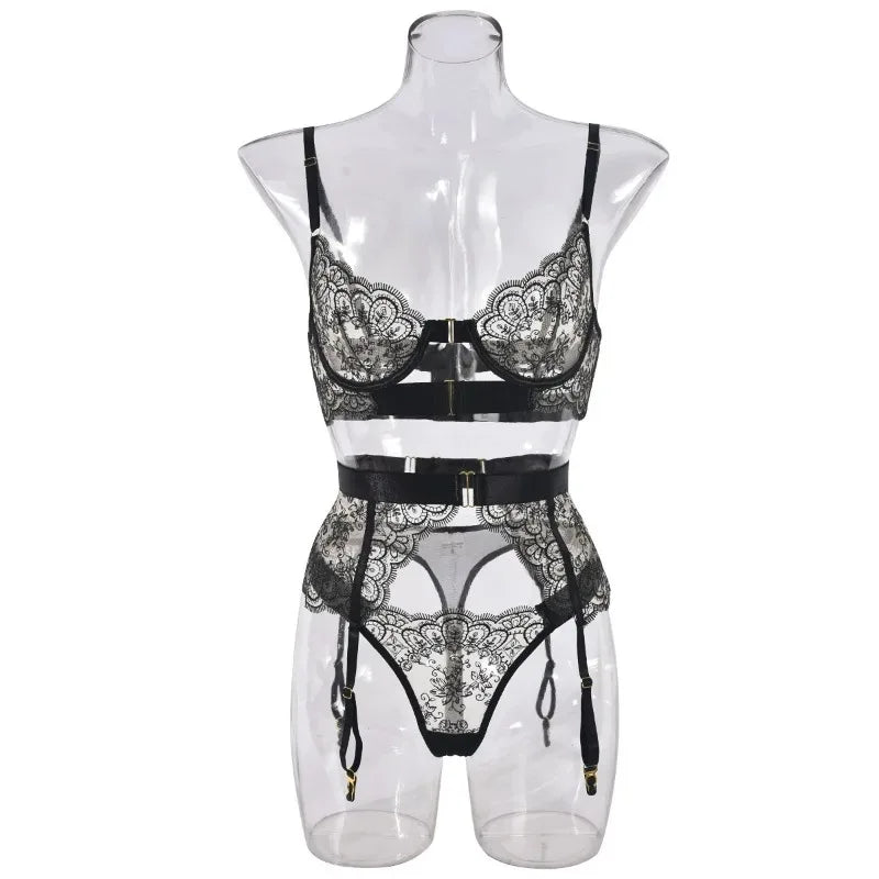 Two-piece Women's Set G-string Transparent Underwear Lolita Romantic Lingeries Set Sexy Bra and Panties Sets Lingerie for Woman