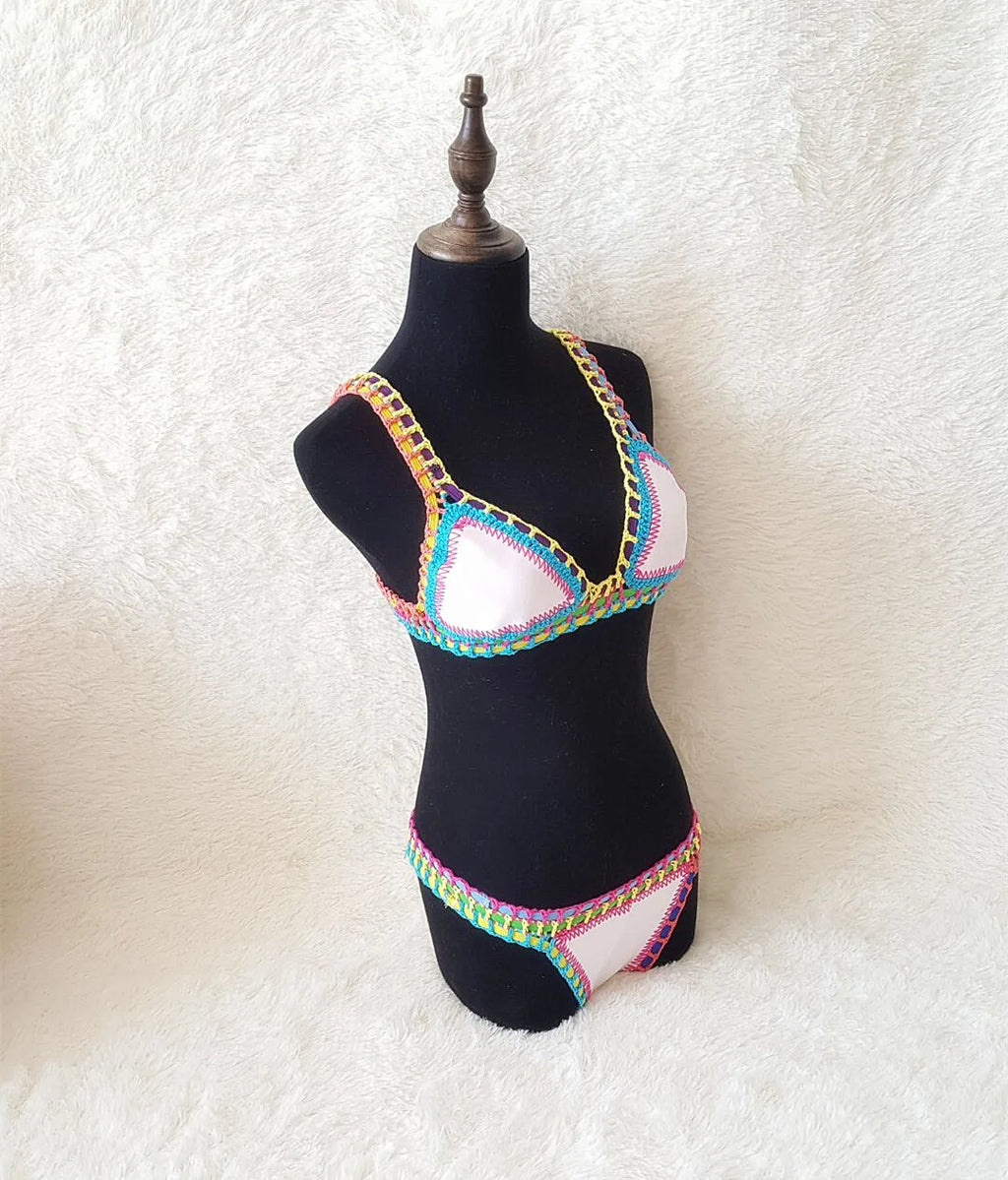 Bikini Crochet 2026 Handmade Knit Patchwork Reversible 2 Piece Swimsuit Women Halter Top Brazilian Bathing Suit Thong Swimwear
