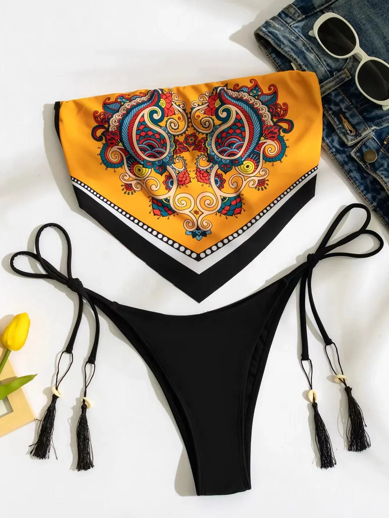 S-XXL Printed Crop Top Bikini Women Bandeau Bikinis Swimwear Female Swimsuit Two-pieces Bikini Set Bathing Suit Swim Beach Wear