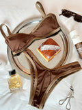 2026 Fashionable Women Two-Piece Swimsuit Adorable Chocolate Dot Design with Lace Detail Perfect for Beach Wear and Pool Parties