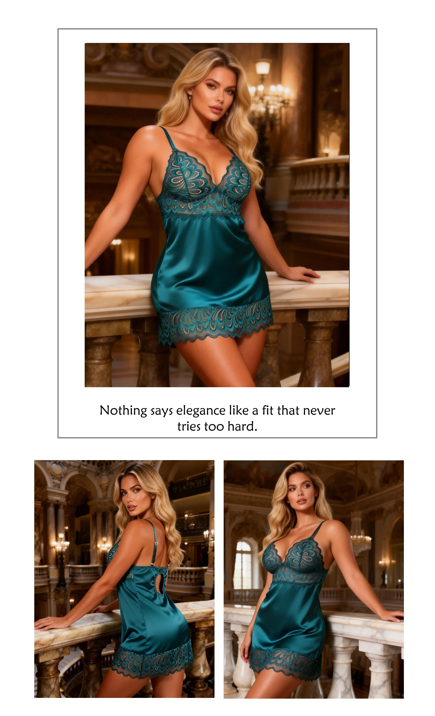Green Lace Floral Babydoll Lingerie for Women Sexy Push Up Chemise Sleepwear with Back Hook and Eye Closure