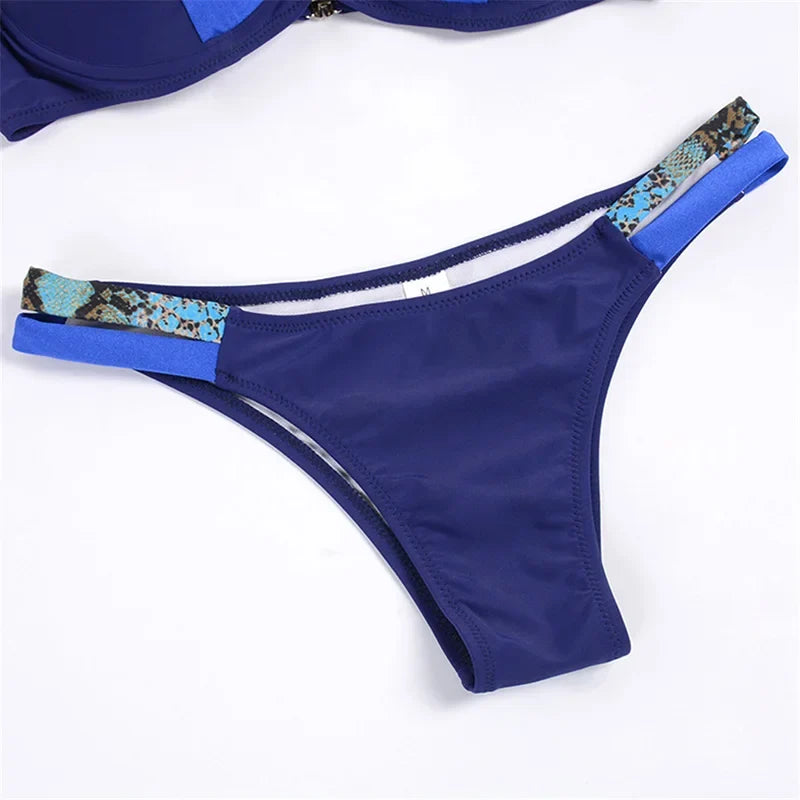Leopard Splicing Bra Cup Bikini Women Swimsuit Female Swimwear Two-pieces Bikini Set Push Up Bather Bathing Suit Swim Beach Wear