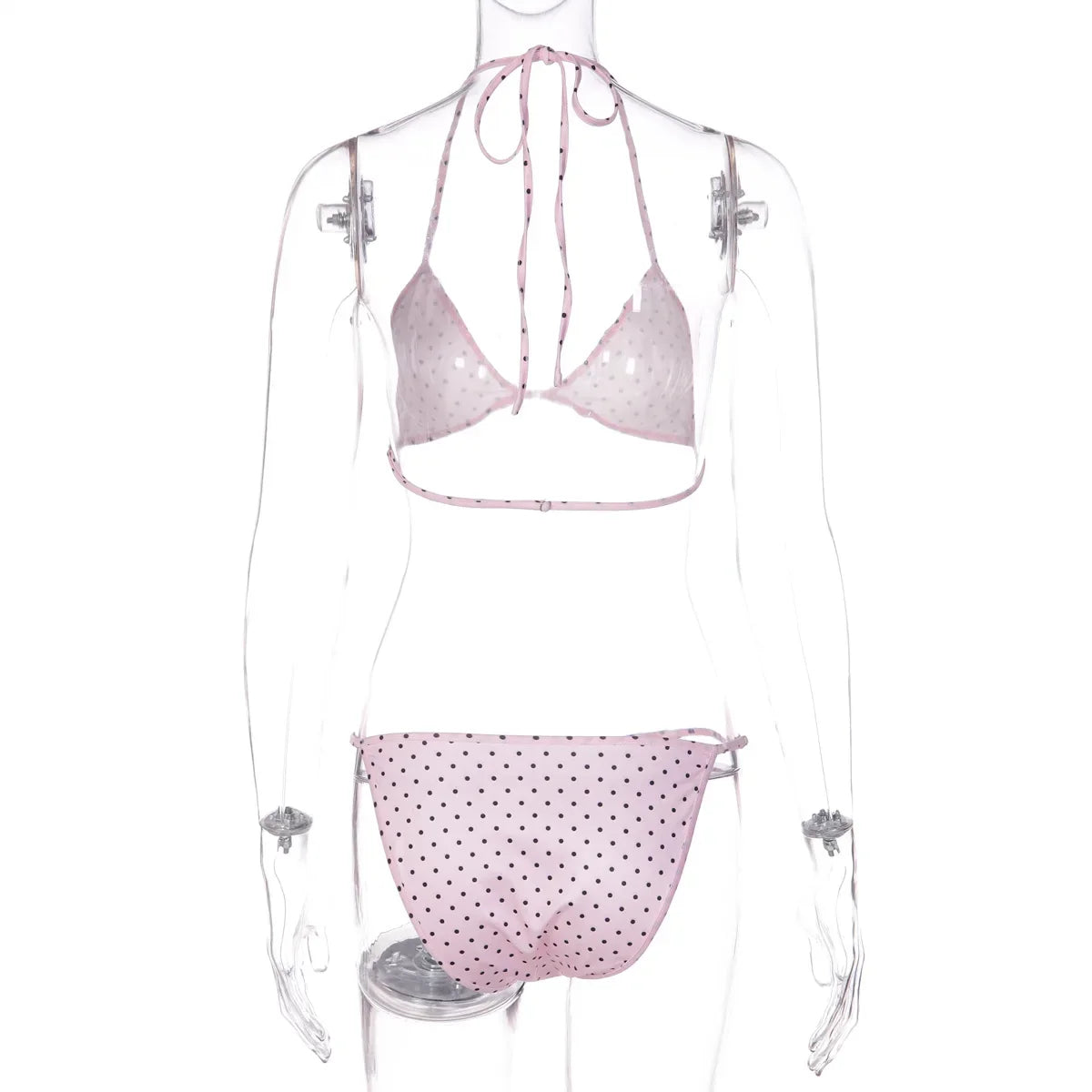 FDYOUI Women's Polka Dot Print Pink Swimsuit Lace-up Bras Panties Split Skirts 3 Pieces Bikinis Sets Bathing Suit Beach Swimwear