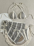 Sexy Colorful Striped Bikini Set Women Push Up Bra Thong Swimsuit 2026 Summer Bathing Suit Beach Mesh Cover Up 3 Piece Swimwear