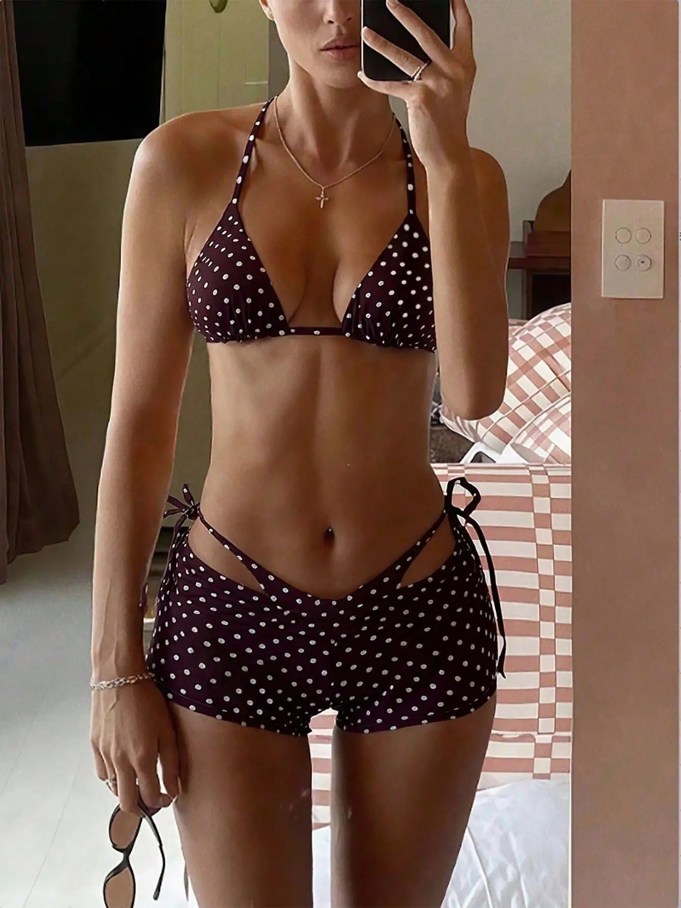 With Shorts Polka Dot Halter Mini Micro Thong Bikini Female Swimsuit Women Swimwear Three-pieces Bikini Set Bathing Suit Swim