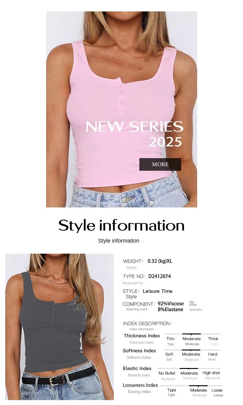 Phantasy Y2K Women's Tank Top Fashion Tees Basic Strapless U Neck Camisole Sexy Button Up Tanks 2026 New Summer Women Clothing