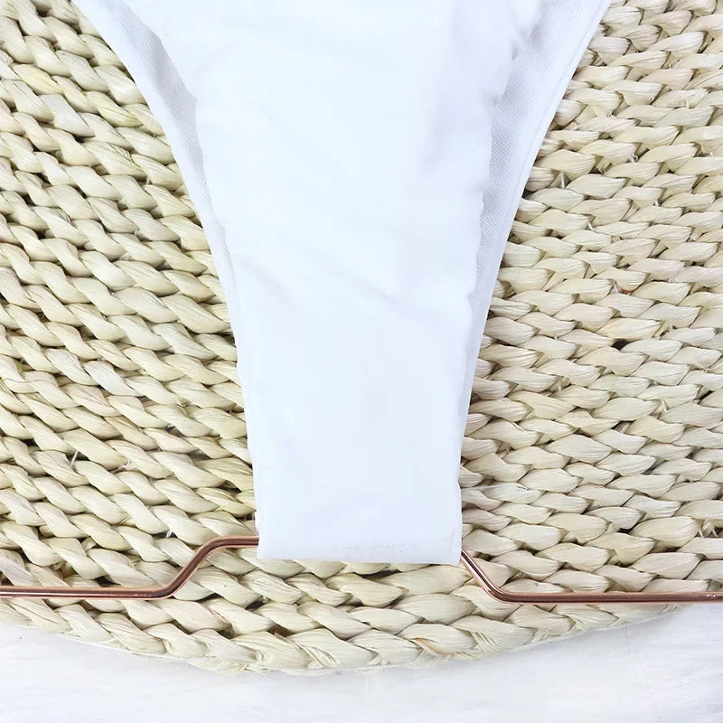 Two-Piece Swimwear Swimsuit Women Push Up Sexy Hollow Long Sleeves High Waist Bowknot Backless White Bikinis Set Bathing Suit