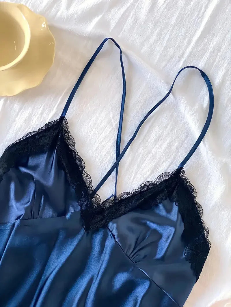 V-neck Lace Camisole Nightgown Hot Backless Sexy Women Sleepwear Short Silk Sleep Shirts Elegant Pajamas Lingerie Night Dress