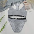 without chest cushion Grey lace elegant no steel ring sexy sports suit yoga women's casual underwear set C3472