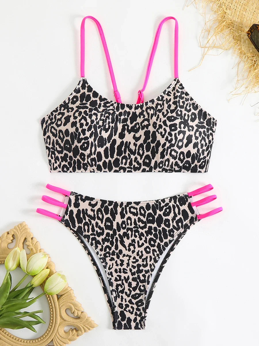 2025 Strappy Bikini Set Sexy Swimsuit Women Leopard Padded Swimwear Female Bathers Bathing Swimming Swim Suit Beachwear