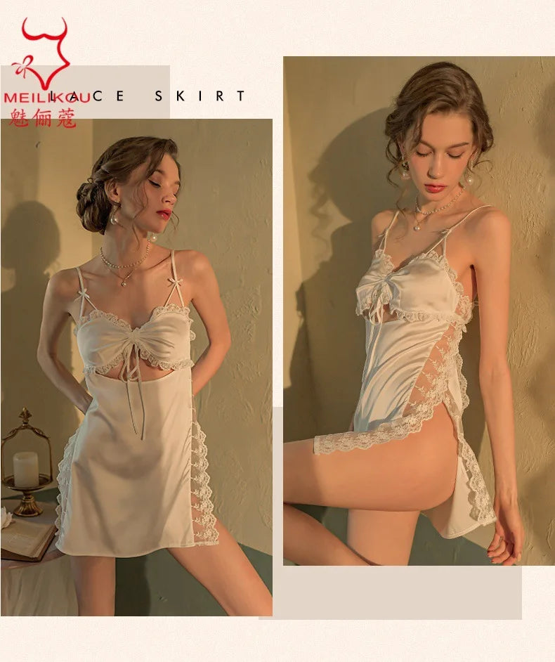 TJ large size sexy suspender skirt women's home nightgown