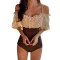 Sexy Off Shoulder Flounce One Piece Swimsuit Lady  Monokini Half Sleeve Swimwear Women Swim Bath Suit