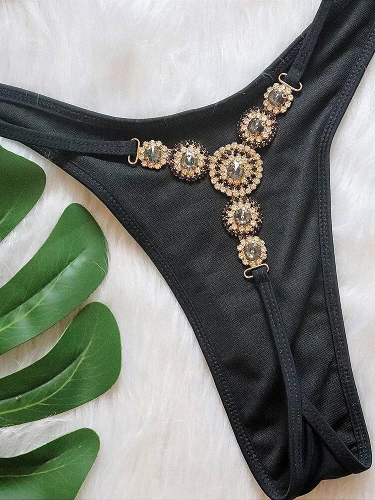 Extreme Mini Micro String Diamond Bikini Women Swimsuit Female Triangle Swimwear Two Pieces Bikini Set Halter Bathing Suit Swim