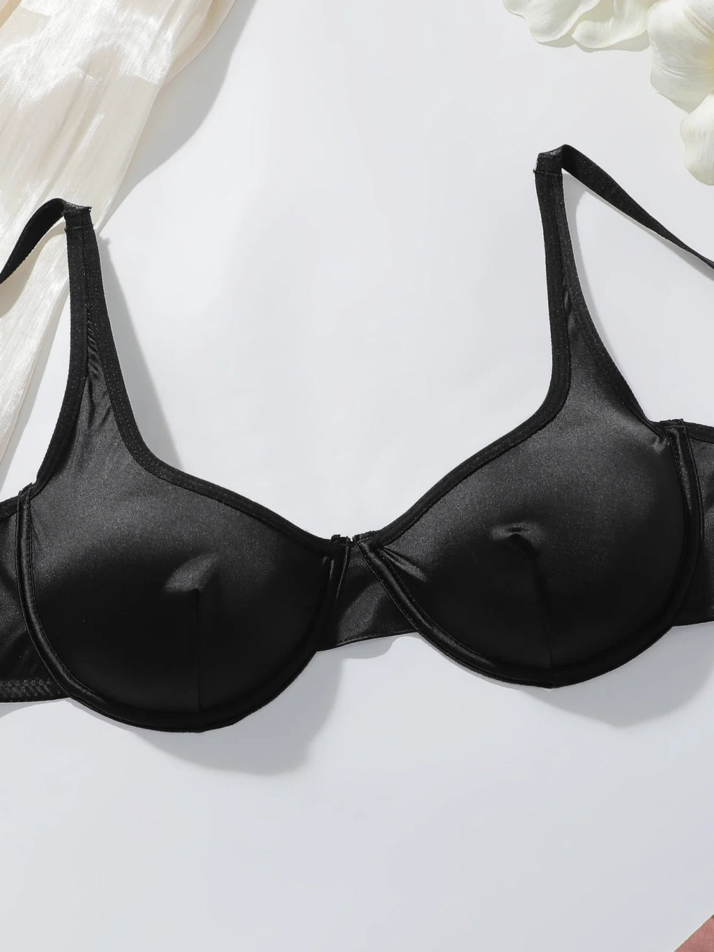 2pcs Luxury Satin Lingerie Set for Women 3/4 Cup High Gloss Silk-like Bra Panty Set Sexy Black Brassiere Underwear MR2938