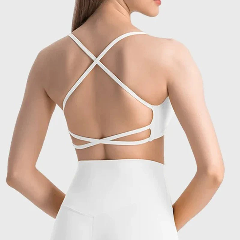Women's Sexy Cross Backless Yoga Sports Bra Quick Drying Skin Friendly Nude Fitness Bra for Active Wear
