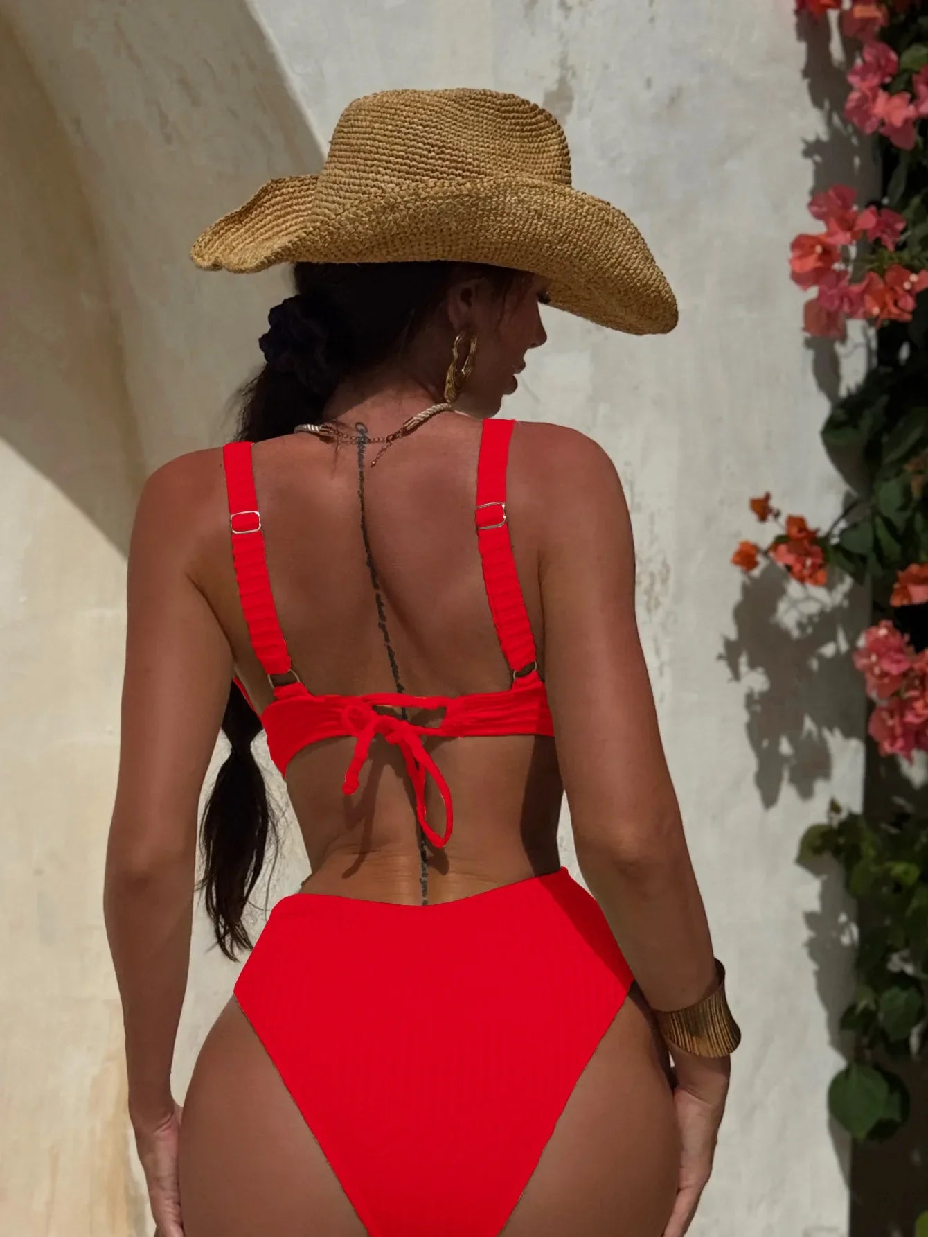 Deep V Neck Cut Out Women Swimwear One Piece Swimsuit Female High Leg Cut Monokini Bather Backless Bathing Suit Swim Beachwear