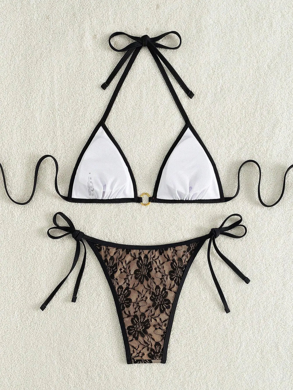 Embroidery Mesh Lace Halter Bikini Female Swimsuit Women Swimwear Two-pieces Bikini Set High Cut Bathing Suit Swim Beach Wear